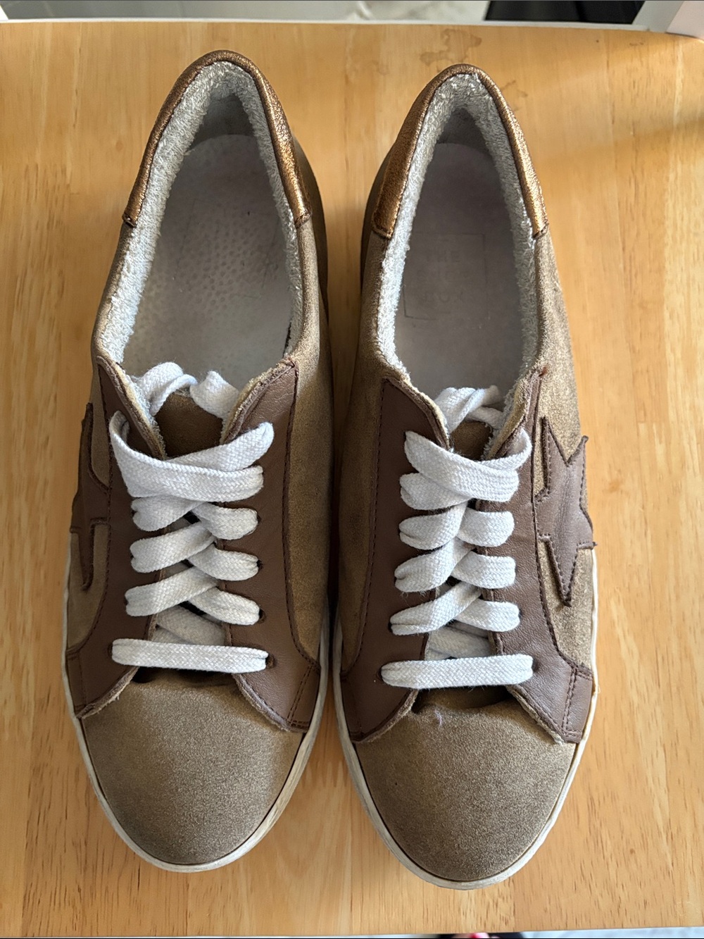 Golden Goose Beige and White Suede Low-Top Sneakers